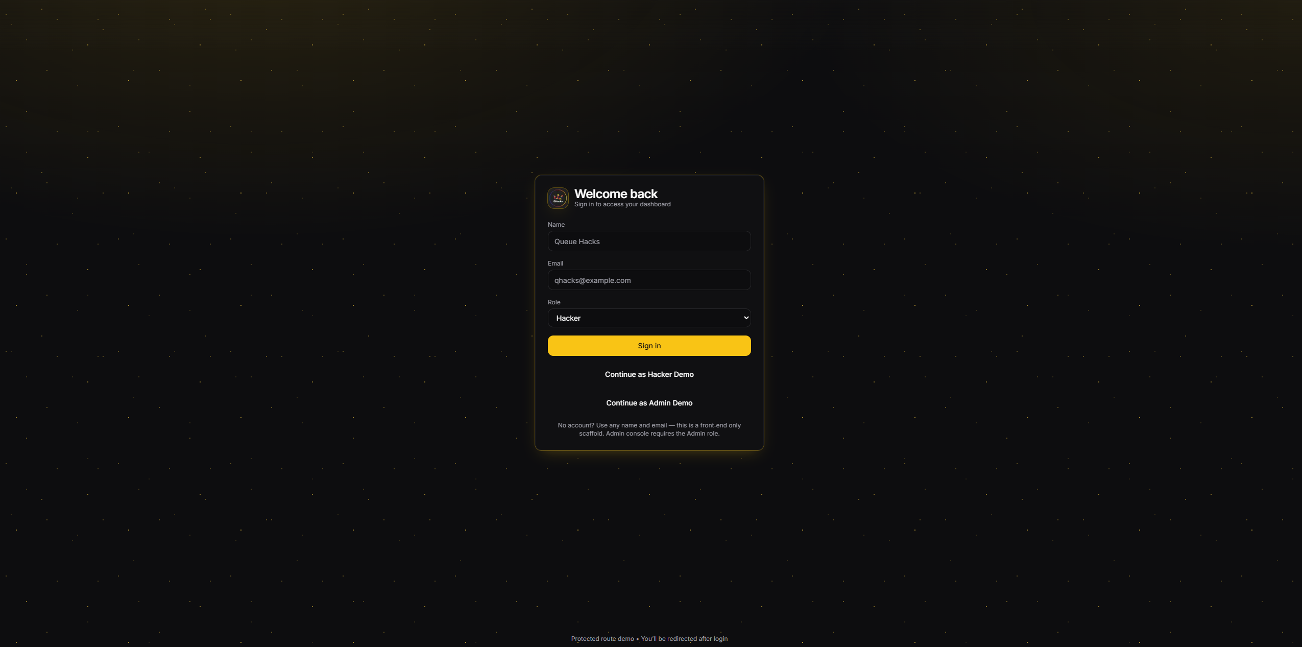 hacker dashboard - qhacks